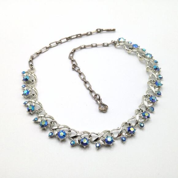 Vintage Star Company Blue Aurora Borealis Choker Necklace, Silver Tone, 17 Inch - Picture 6 of 11